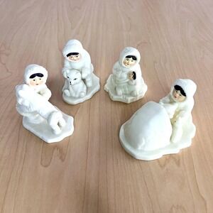 Vintage Eskimo Figurines Set of 4 Arctic Kids of Alaska First Nations Snow Baby
